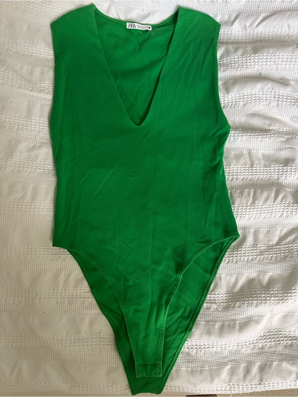 Zara Bright Green Sleeveless V-Neck One-Piece Bodysuit